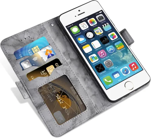 Miniatura 4 de Asuwish Funda compatible con iPhone 5S 5 SE 2016 5SE y protector de pantalla de vidrio templado, tarjetero con función atril de mármol para iPhone 5