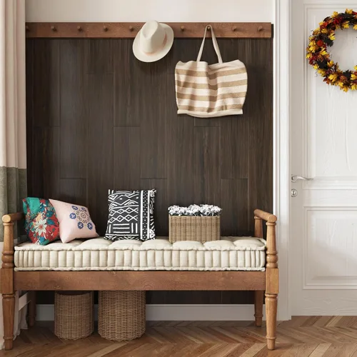 Miniatura 4 de Wallercity Pisos de Vinilo de 6"x36" 4 Piezas Baldosas de Piso Despegar y Pegar Baldosa de Piso para Baño Marrón Oscuro Veta de Madera Tablón