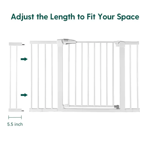 Miniatura 2 de BABELIO Puerta de metal para bebé, extensión blanca de 5.5 pulgadas (5.5 in), puertas de bebé extra anchas para escaleras y puertas, puerta