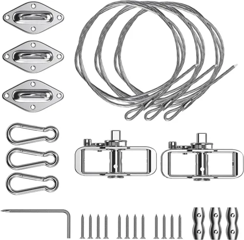 E&K Kit de accesorios para toldo con cable de tensión, almohadilla de cabrestante para ojos y ganchos para instalación de velas triangulares
