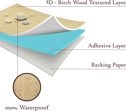 Miniatura 5 de Very Berry Sticker Papel tapiz autoadhesivo de madera de abedul (1.97 x 393 pulgadas, textura de madera 3D) impermeable y fácil de limpiar, película