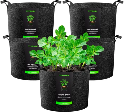 Miniatura 28 de VIVOSUN - Paquete de 5, 1 galón, bolsas para cultivar de tela no tejida gruesa resistente con asas Negro