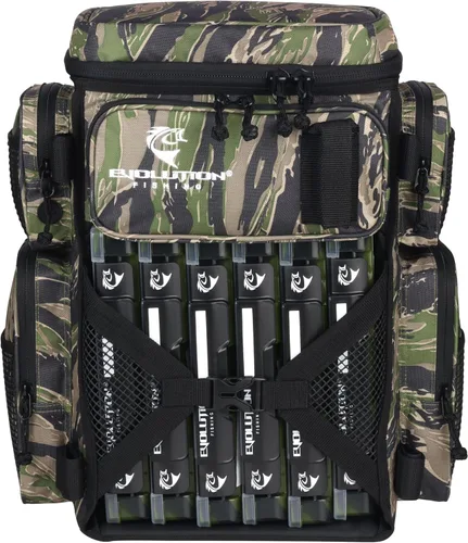 Miniatura 12 de Mochila para aparejos de pesca Evolution Drift Series, mochila de camping con 6 bandejas para aparejos de pesca, resistente Verde mar