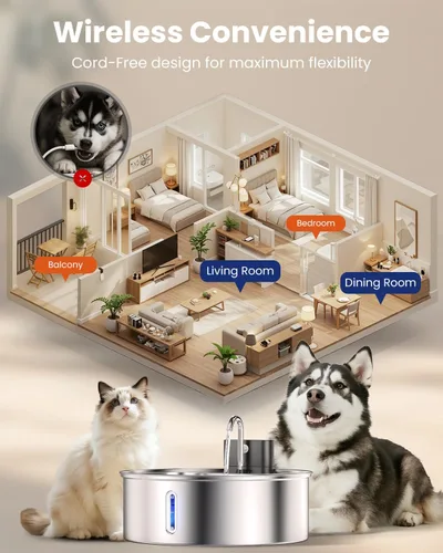 Miniatura 7 de Fuente de agua inalámbrica para perros grandes, fuente de agua de acero inoxidable de 12L/3.2 galones con sensor, bomba silenciosa, dispensador