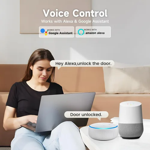 Miniatura 6 de Lockzo Cerradura de puerta inteligente con asa, juego de cerrojo de puerta de entrada sin llave, cerradura inteligente WiFi integrada para parte