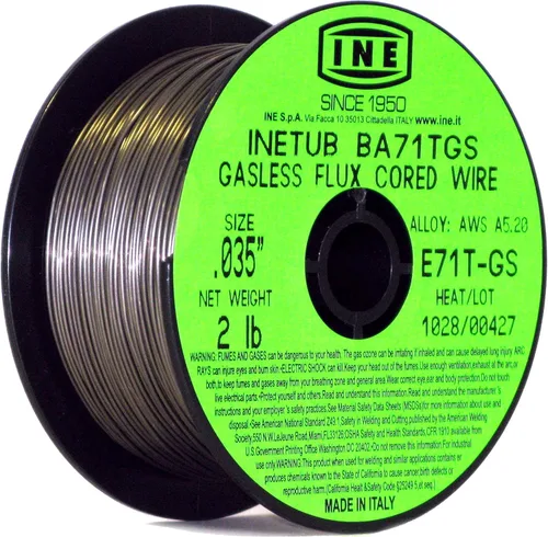 INETUB BA71TGS Alambre de soldadura de núcleo de fundente .035 pulgadas, carrete de 2 libras, fabricado en Italia, alambre autoblindado sin gas para