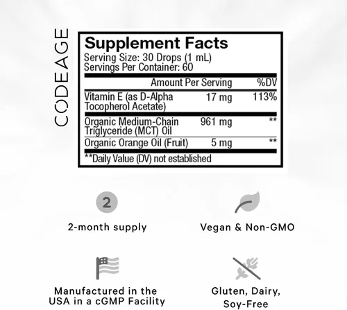Miniatura 2 de Codeage Vitamina E líquida - Vitamina E orgánica certificada por el USDA, suministro de 2 meses - Acetato de tocoferol D-alfa, aceite de MCT