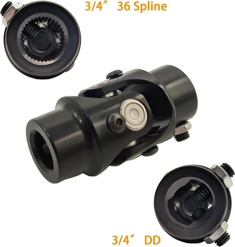 Miniatura 3 de 3/4" 36 Estrías X 3/4" DD Eje de Dirección Junta U Junta Universal Simple Acoplamiento (Negro, 3-1/4" de Longitud)