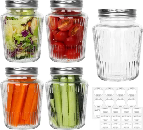 Miniatura 11 de Frascos de vidrio Mason de boca regular, tarros Mason mini de 4 oz, paquete de 8 frascos de vidrio transparente con tapas de plástico coloridas