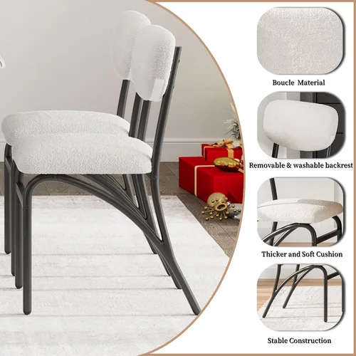 Miniatura 5 de GarveeHome Juego de 4 sillas de comedor beige tapizadas, sillas de comedor modernas con patas de metal para sala de estar, comedor, cocina, 4 sillas