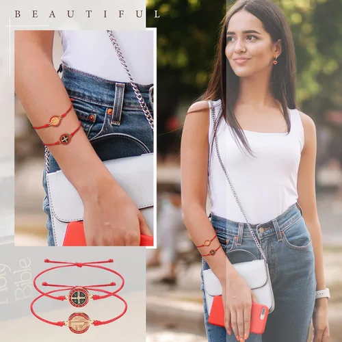 Miniatura 3 de Pulsera de San Benito de 20 piezas hecha a mano con nudo rojo ajustable para mujeres niñas y hombres Enlace