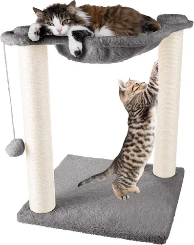 Miniatura 7 de PETMAKER - Poste rascador para gatos de 19 pulgadas con hamaca. Árbol pequeño de tela de sisal y alfombra, juguete de bola colgante para gatos Blanco
