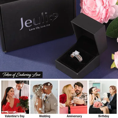 Miniatura 6 de Jeulia - Anillo de plata de ley con circonitas intercambiables para mujer, para boda, compromiso, aniversario
