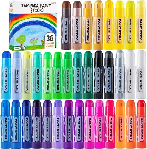 JOYIN Palos de pintura de témpera lavables de 36 colores, suministros de arte, pintura para niños, secado rápido y proyecto de arte sin ensuciar,