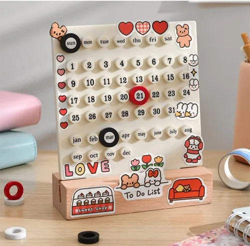 Miniatura 2 de Calendario de escritorio de madera, calendario de planificador perpetuo, regalos únicos, visualización de fecha de mes, decoraciones de escritorio