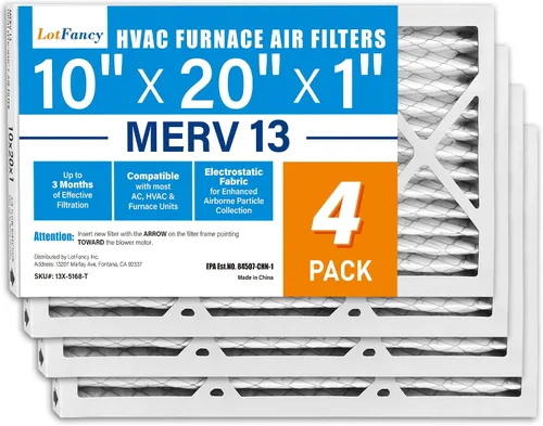 Miniatura 11 de LotFancy Filtro de aire MERV 8 de 10 x 20 x 1, paquete de 4 unidades, tamaño real: 9.75 x 19.75 x 0.75 pulgadas, reemplazo de horno plisado y filtro