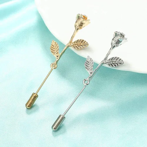Miniatura 6 de Broche de solapa floral rosa para hombre, broche de broche para traje de esmoquin, accesorio de ramillete (dorado)