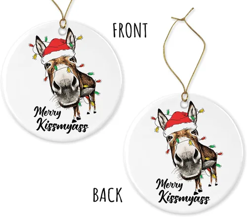 Miniatura 3 de OystersPearl Merry Kiss My Ass - Adorno divertido de porcelana para árbol de Navidad, adorno de Navidad de burro, adorno de burro de Papá Noel