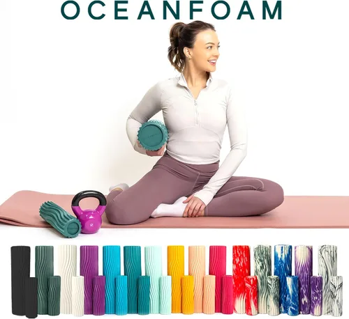 Miniatura 9 de Oceanfoam Rodillo de espuma de viaje Ripple (11 x 3.35 pulgadas) Mini rodillo de espuma firme para terapia física, masaje de tejido profundo, dolor