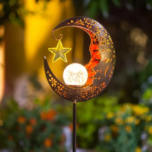 Miniatura 3 de Hapjoy - Luces solares para exteriores, decoración con forma de luna, linterna para patio, césped o camino, decoraciones con globo de cristal Bronce