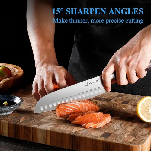 Miniatura 4 de Cuchillo de chef Santoku KEEMAKE - Cuchillo de cocina ultra afilado de 7 pulgadas con hoja de acero inoxidable para cocinar carne, fruta y verduras