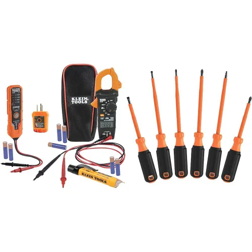 Miniatura 9 de Klein Tools Kit de prueba eléctrica con medidor de abrazadera, 3 probadores, cables, bolsa y baterías y destornillador de trinquete/destornillador