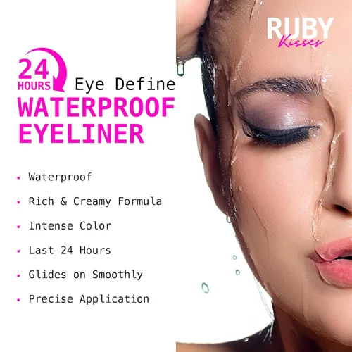 Miniatura 3 de Ruby Kisses Delineador de ojos lápiz, delineador de ojos retráctil, impermeable, maquillaje de ojos a prueba de manchas, alta pigmentación, lápiz