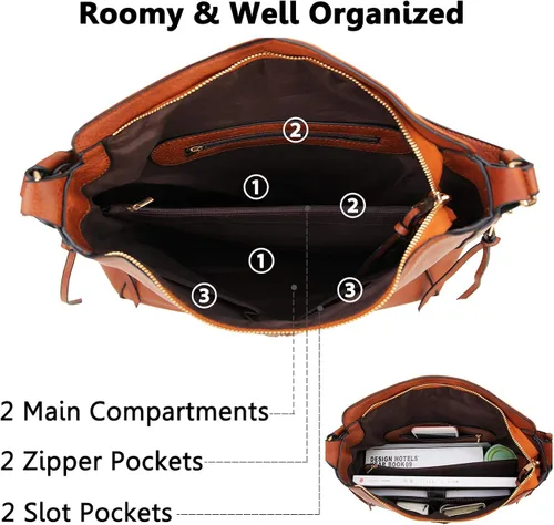 Miniatura 5 de VONXURY - Bolso de mano de piel sintética para mujer bolso de hombro grande con bolsillos laterales para trabajo y viajes