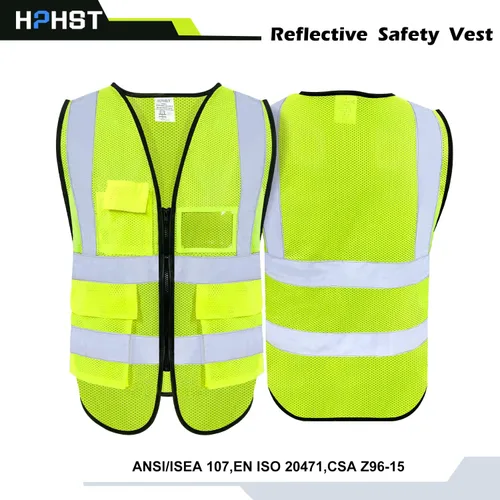 Miniatura 3 de 5 Pockets High Visibility Reflective Safety Vest,Zipper Front, Meets ANSI/ISEA Standards Malla amarilla
