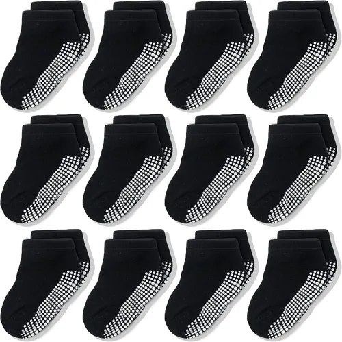CozyWay Calcetines de tobillo antideslizantes para niños pequeños con empuñaduras - Calcetines de corte bajo para bebés niñas y niños con pinzas