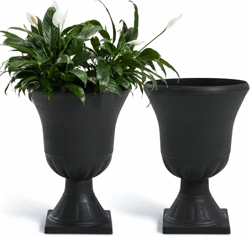 Miniatura 8 de Worth Macetas de plástico para jardín para plantas al aire libre, árbol de 22 pulgadas de alto, paquete de 2 macetas redondas clásicas de resina