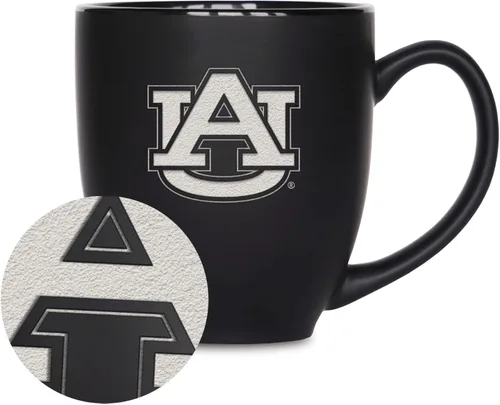 Miniatura 197 de Rico Industries - Taza de cerámica mate negra con grabado láser estándar de 15oz para NCAA (escuelas T & U) - Para bebidas calientes o frías