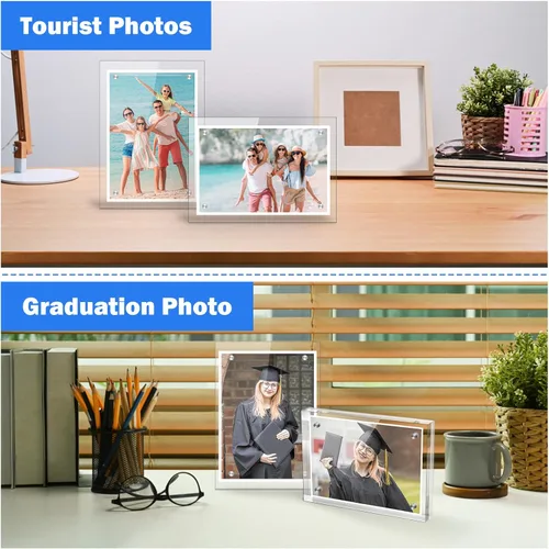 Miniatura 4 de Marco de Fotos de Acrílico de 5×7 Pulgadas, Marco de Fotos Magnético Transparente para Boda, Marco de Fotos Doble Cara Sin Marco para Escritorio