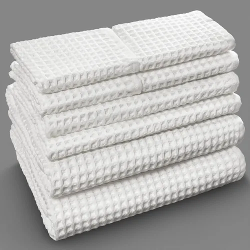 Miniatura 13 de Softerry Juego de toallas de baño europeas de tejido gofre, 100 % algodón orgánico, secado rápido, sin pelusas, finas y absorbentes, resistentes a