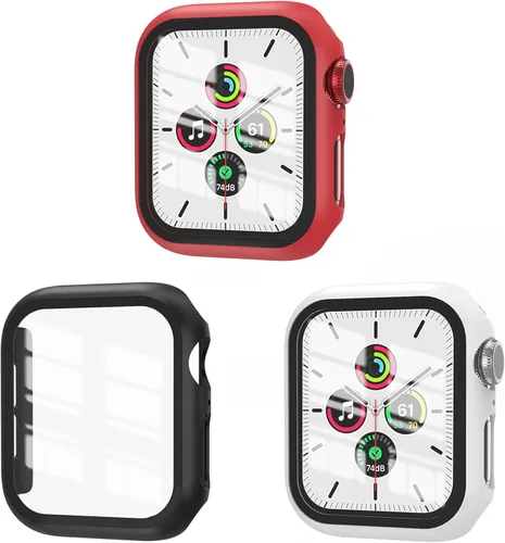 Juego de 3 fundas compatibles con Apple Watch SE 3 Series 6/5/4 de 40 mm con protector de pantalla de vidrio templado, cubierta protectora