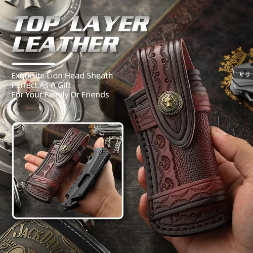 Miniatura 3 de Bolsa de cuero para cuchillos de bolsillo con funda plegable para cuchillos de 5 "con anillo de cinturón Funda plegable para cuchillos