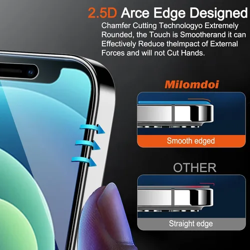 Miniatura 6 de Milomdoi Paquete de 3 protectores de pantalla para Apple iPhone 12 con 3 protectores de lente de cámara de vidrio templado, accesorios Ultra 9H