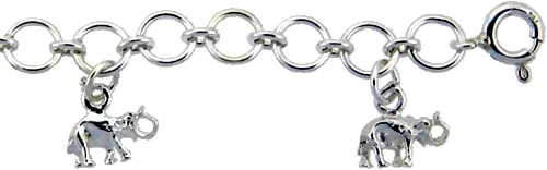 Miniatura 2 de Plata de ley Elefantes Tobillera 15mm de ancho, se adapta a 910inch Tobillos