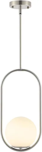 BYOLIIMA Lámpara Colgante Moderna de Globo Níquel Cepillado Candelabro 1-Luz Mediados de Siglo Luminaria Colgante de Techo Pantallas de Vidrio de