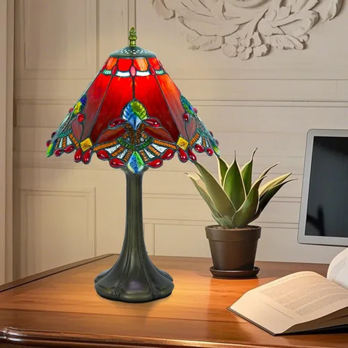 Miniatura 2 de JHuiLap Lámpara de mesa estilo Tiffany de 12 pulgadas, lámpara barroca de vidrieras con control remoto, regulable continua y 3 temperaturas