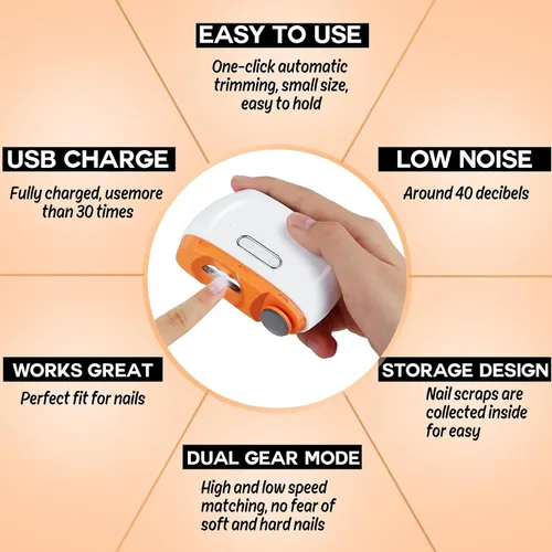 Miniatura 2 de Cortaúñas eléctrico, 3 en 1, recortador de uñas eléctrico y pulidor con luz LED y almacenamiento de clips, recargable por USB, lima de uñas