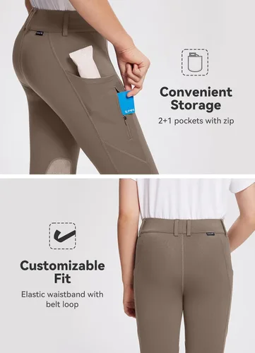 Miniatura 66 de baleaf Pantalones de equitación para niñas, pantalones ecuestres para niños, con parche en la rodilla, bolsillo con cremallera