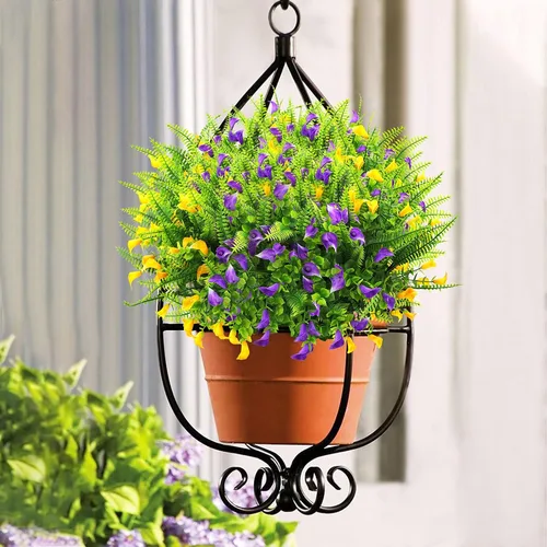 Miniatura 5 de GREENRAIN 6 paquetes de flores artificiales de plástico sintético para exteriores, resistentes a los rayos UV, plantas falsas, flores, jardín