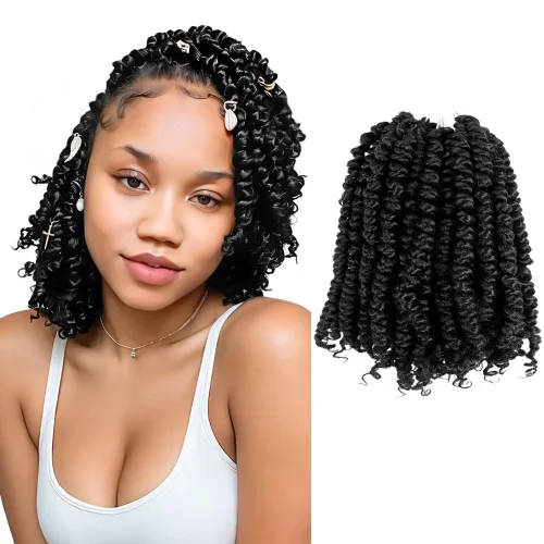 Miniatura 10 de Pelo Passion Twist de 8 pulgadas, trenzas de ganchillo pretrenzadas, paquetes de 8 paquetes (1B/negro natural)