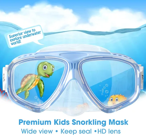 Miniatura 2 de Máscara de natación para niños, máscara panorámica de buceo infantil de 180° antivaho con cubierta nasal para nadar, bucear, esnórquel para niños