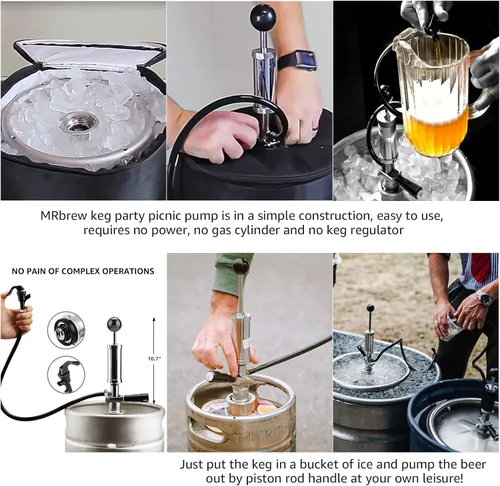 Miniatura 4 de MRbrew Bomba de fiesta de barril, bomba de mano de barril de cerveza con sistema D americano, bomba de picnic de 4 pulgadas con grifo de cerveza