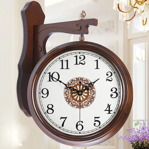 Wall Clock,Vintage Double Sided Wall Clock Iron Metal Silent Quiet Grand Central Station Wall Clock Art Clock Decorative Double Faced Wall Clock 360