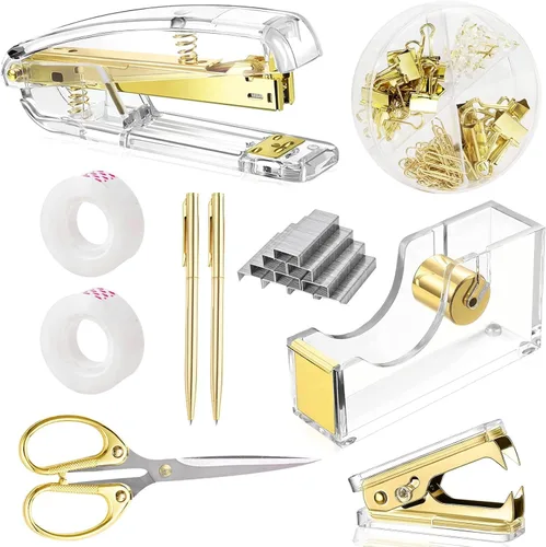 Miniatura 17 de Suministros de oficina, accesorios de escritorio negros, juego de suministros de oficina, juego de grapadora y dispensador de cinta, tijeras