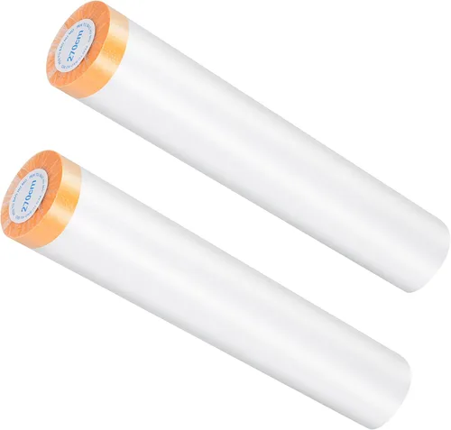 Miniatura 11 de Muf 2 x 65 pies de tela plástica para goteos, lámina de plástico con cinta adhesiva, película de enmascaramiento protectora impermeable, previene