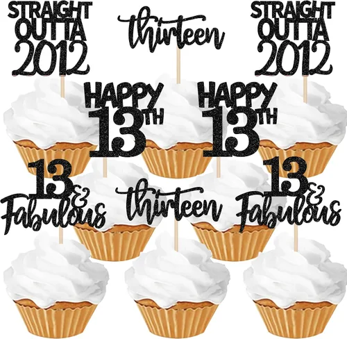 Miniatura 14 de Paquete de 24 adornos para cupcakes Straight Outta 2012 Happy 13th Birthday Thireen Awesome Since 2012, 13 fabulosas decoraciones para tartas